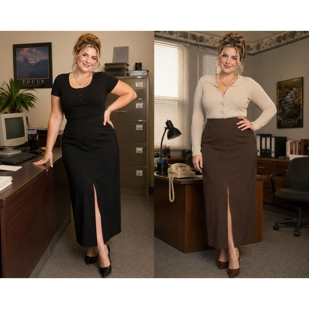 Venezia Jeans Set of 2 Stretch Maxi Skirts Black Brown Slit Size 26 Long Pair 2X